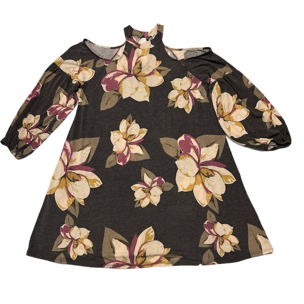 Lazy Sunday Cold Shoulders Floral Long Sleeves Tunic Dress Size Large - Picture 3 of 7